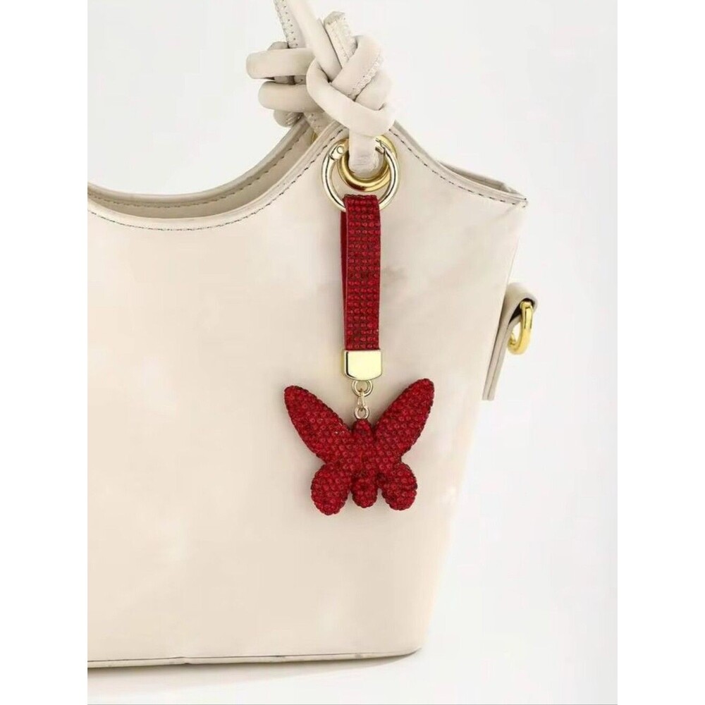Rhinestone Butterfly Keychain / Bag Charm Purse Accessories Red Diamond